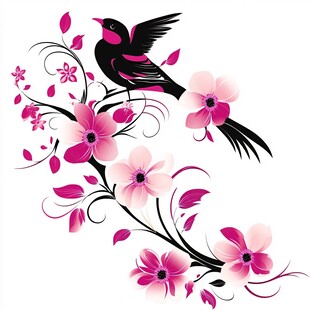 手绘梅花喜鹊