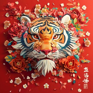 虎年立体剪纸