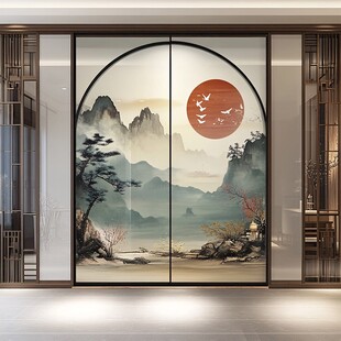 玻璃屏风山水画