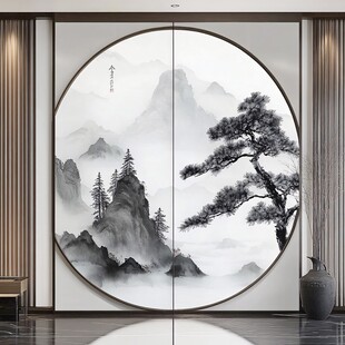 圆山水框画硬包背景