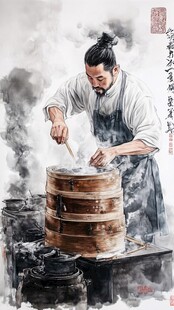 磨豆腐插画墙画