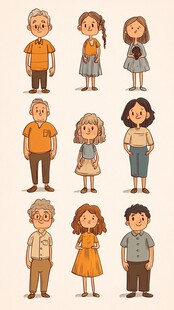 手绘全家福人物