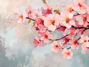 手绘桃花装饰画