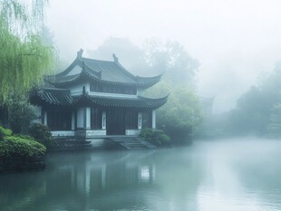 晨雾中的怀思亭