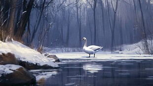 意境山水冬日天鹅