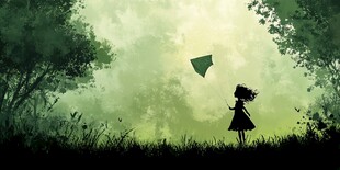 墨绿色女孩插画