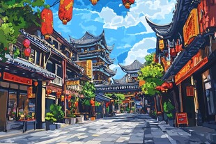 纳西族城市插画
