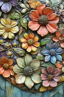 3d浮雕缤纷花卉