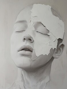 白色少女脸谱石膏像