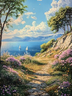 唯美大海风景油画