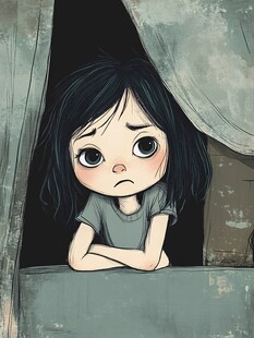 孤单的小女孩插画