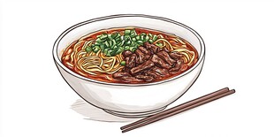 牛肉粉面手绘插画
