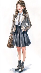 校服美女插画