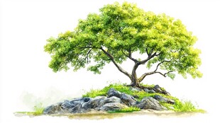 手绘古树假山