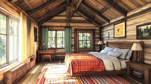 木制房屋内部主卧