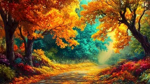 秋天森林画唯美秋色