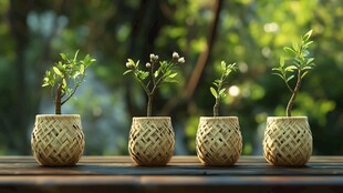 茶桌上的木花盆