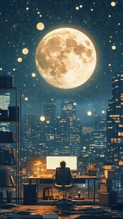 月光下的城市插画