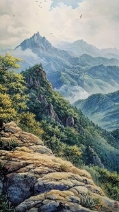 伏牛山主峰油画