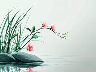 禅意山水手绘花卉