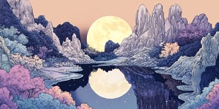 虎溪夜月景点插画