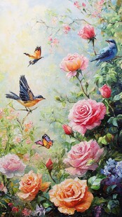 梦幻花鸟油画