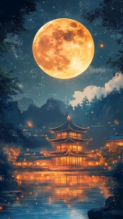 虎溪夜月景点插画