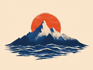 手绘海浪旭日东升