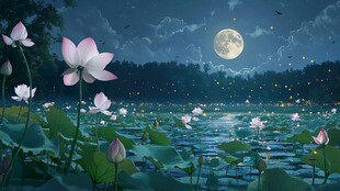月色荷花背景墙