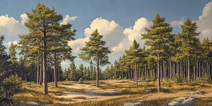 红松林蓝天白云