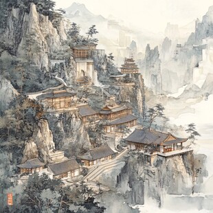 新中式楼阁皇宫山水