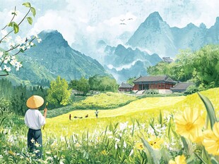 登高赏菊旅行插画