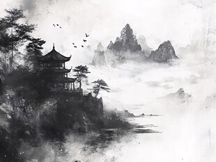 楼阁山水意境画