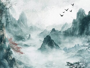 古典古风青绿山水背景