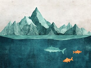 抽象风景画山峰海豚