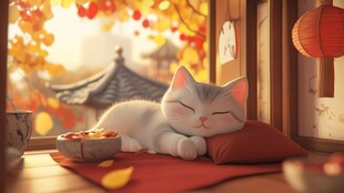 晒太阳的猫插画