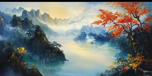 山水画油画手绘风景