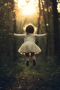 小女孩奔跑背影