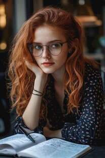 红头发的女孩在阅读