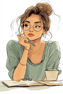插画人物戴眼镜女孩