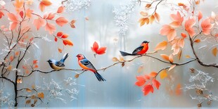 红叶花鸟背景墙
