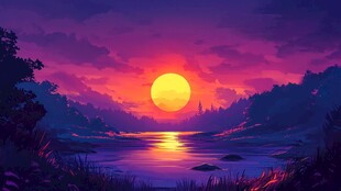 黄昏场景插画