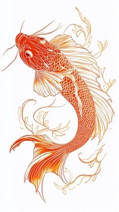 锦鲤雕刻线稿