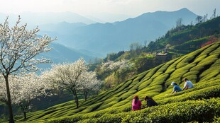 樱花树下的茶园