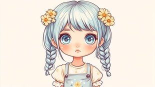 麻花辫女孩插画