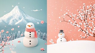 百花梅花桃花春节雪人