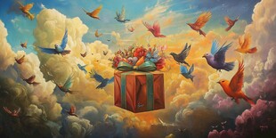 鸾鸟玄鸟朱雀礼盒插画