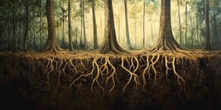 自然树大根深森林