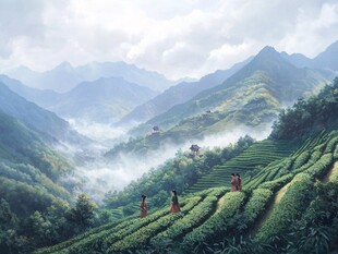 茶园风光插画