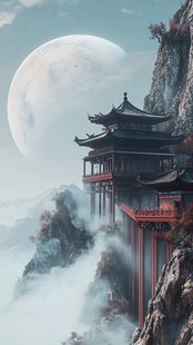 楼阁古风仙鹿仙景